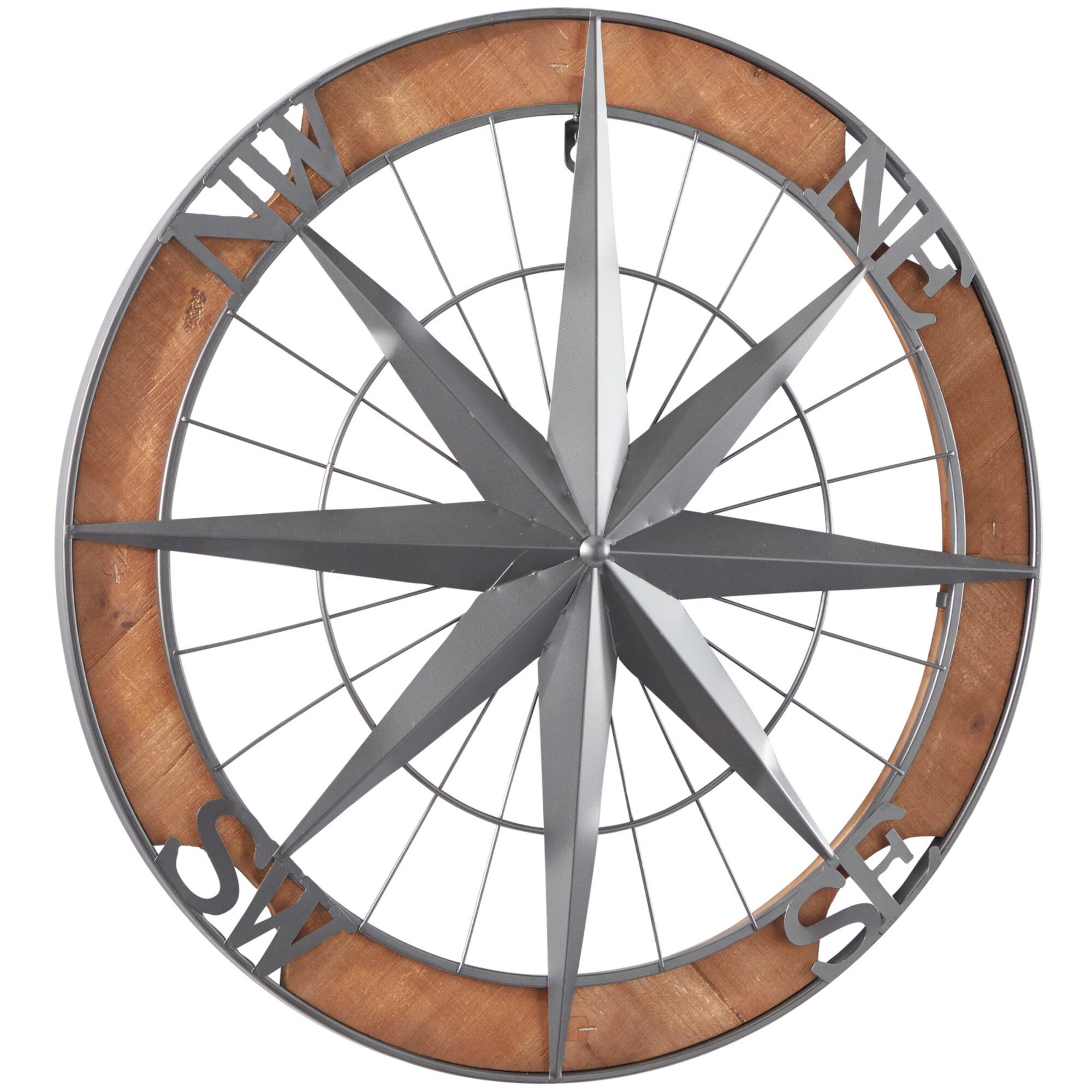 Grey Metal Nautical Compass Wall Decor, 22" x 2" x 22"